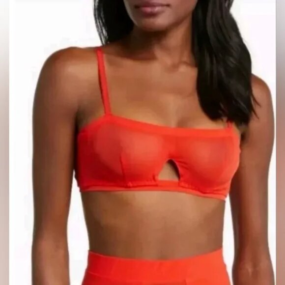 NWT $78 HAH Wired Mesh Bra Sz 30-38D Blood Orange Red Sheer Unlined Romantic - Picture 3 of 6